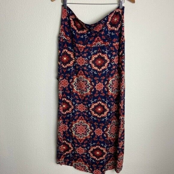 RUE21+ Tulip Front Boho Floral Print Cottagecore 1X Orange Fold Band Maxi Skirt - Picture 2 of 3